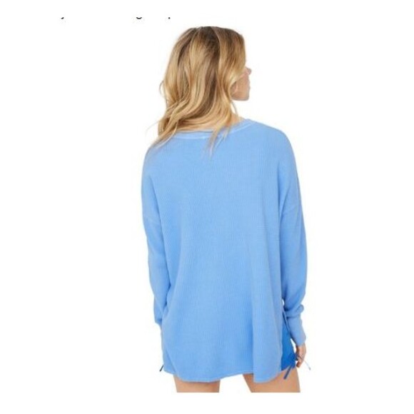 Aerie Size XS Waffle Knit Takes Two To Tango Thermal Top Blue Long Sleeve NWT - Picture 3 of 14